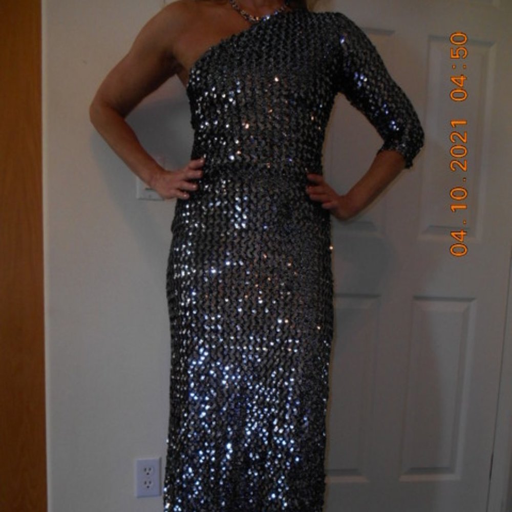 Black/silver evening gown